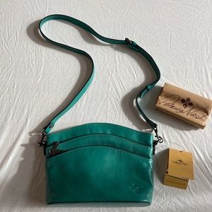 Patricia Nash aqua distressed vintage leather shoulder bag